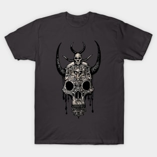 Tribal Tattoo Bulls Skull T-Shirt